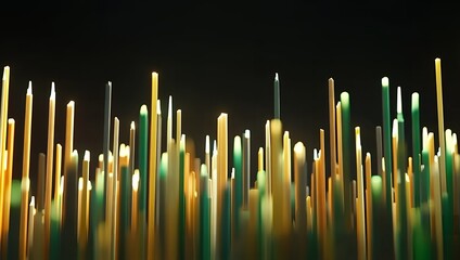 Abstract Glowing Cityscape Night Golden Green City Towers Illuminated