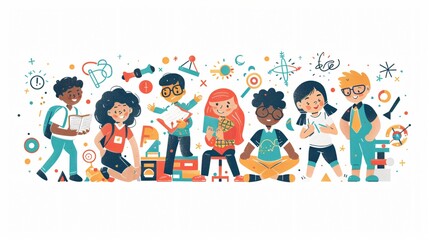 Children Studying Different Subjects in Class