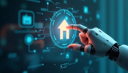 Robot hand interacting with smart home interface