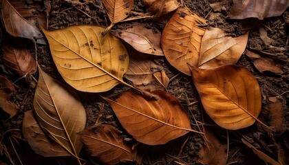 A natural grunge texture of dried leaves and dirt, forming rough, layered patterns.