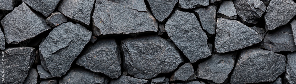 Poster dark textured stone wall with irregular shapes and unique patterns for architectural and design proj