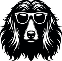 Fototapeta premium Afghan Hound with Glasses vector black silhouette print design