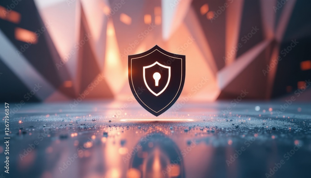 Aufkleber futuristic cybersecurity symbol with shield and lock on abstract background