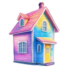 Isolated Rainbow Painted Wooden Toy House, Representing Playful Imagination