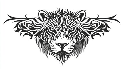 Obraz premium Tribal lion head design, graphic art, white background, tattoo inspiration
