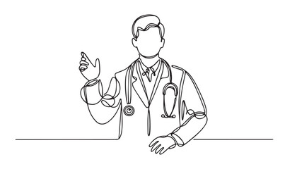 Continuous one single minimal line drawing doctor 