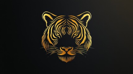 Golden tiger head on black background for art or graphic design use, decoration or illustration