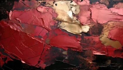 A rube, rose gold, silver and black grunge background with peeling layers and rough texture.