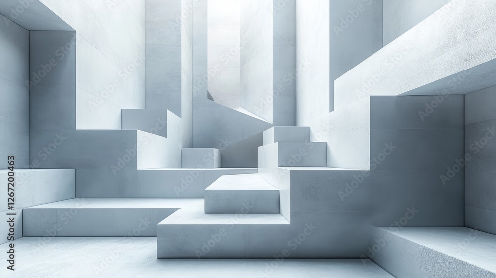 Poster abstract geometric architecture with interconnected stairs and platform structures
