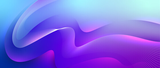 An abstract background featuring elegant wavy forms in purple tones on a light blue base. The vector design conveys a sense of lightness, airiness, and hidden glow, evoking a retro-futuristic atmosphe
