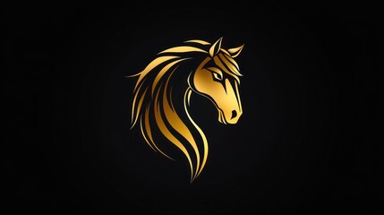 Golden horse head art design on dark backdrop for luxury brand, symbol, or equestrian business