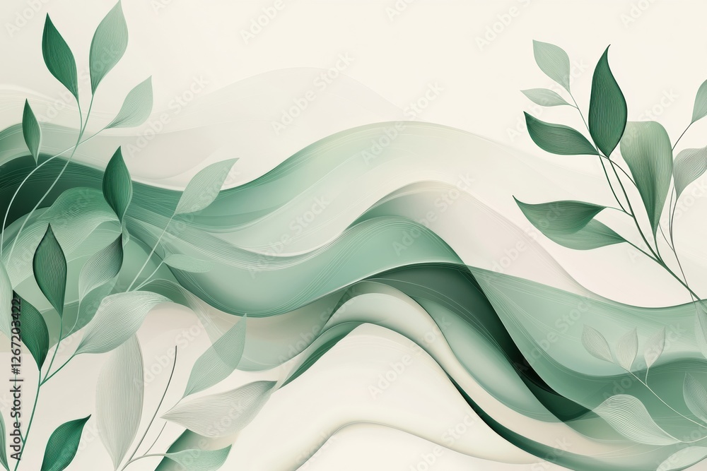 Aufkleber soft green waves and delicate leaves create a soothing abstract design for a serene atmosphere. gene