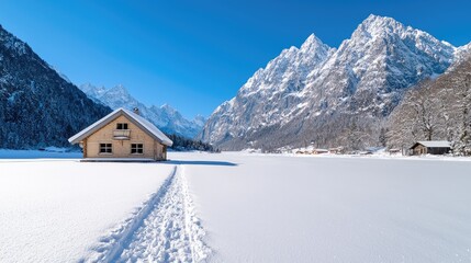 Snowy Alpine Lakefront Cabin