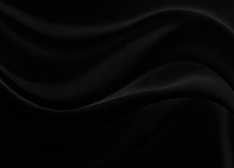 Black gray satin dark fabric texture luxurious shiny that is abstract silk cloth background with patterns soft waves blur beautiful.