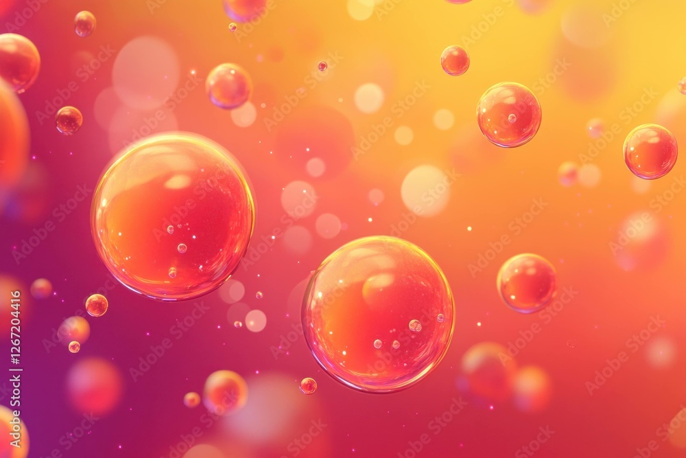 Poster vibrant abstract background with colorful bubbles floating in a gradient of orange and pink hues, cr