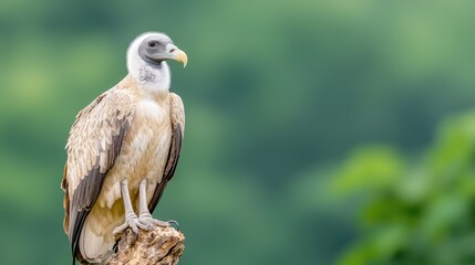 Fototapeta premium Egyptian vulture perched, forest background, wildlife photography, nature