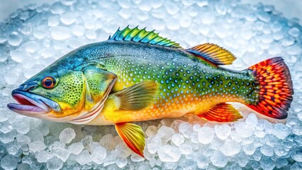 Naklejka premium Fresh Murray Cod Fish Freezing on Ice at Fish Market