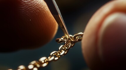 Gold jewelry repair with fine hand movements and precision tools