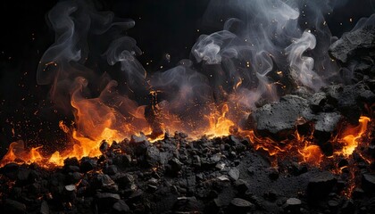 A smoky grunge texture with glowing embers scattered across a rough, dark background.