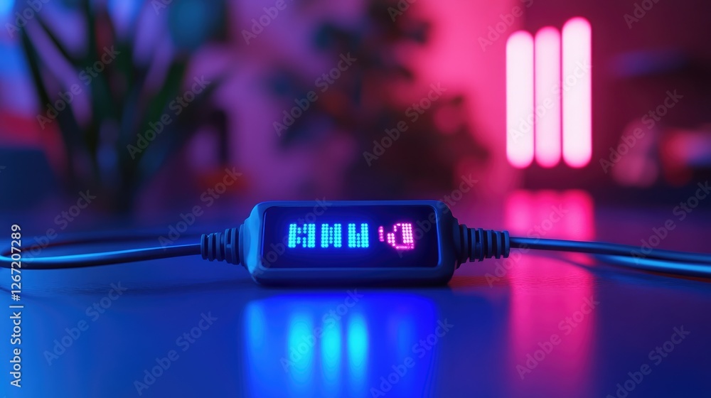 Aufkleber a digital jump rope with adjustable settings and led display on a blue surface.