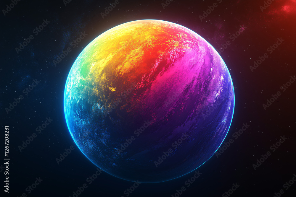 Poster cosmic kaleidoscope: a vibrant and ethereal abstract planet in a cosmic setting, bathed in a symphon