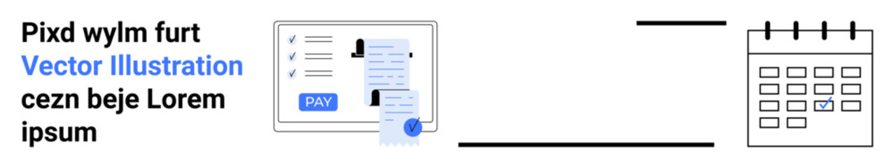 Fototapeta premium Digital invoice featuring payment details, confirmation button, and transaction receipt next to a dated calendar. Ideal for finance, business planning, billing, e-commerce, productivity, deadlines