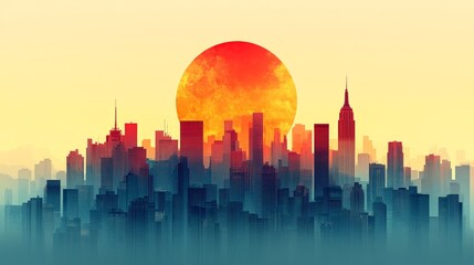 Fototapeta premium Cityscape at Dawn: A Minimalist Urban Panorama