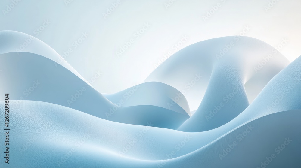 Poster abstract representation of flowing fabric in soft blue tones illuminated by gentle light. generative