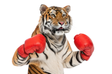 Tiger Boxing with Red Gloves Ready for a Match in a Funny and Playful Style