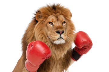 Majestic Lion in Boxing Gloves Showing a Unique Blend of Power and Determination in the Ring