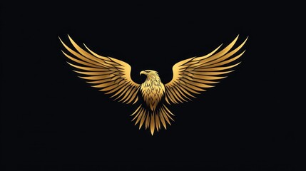 Fototapeta premium Golden eagle soaring. Powerful emblem against a black background. Suitable for logos and design