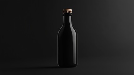 A sleek black bottle stands elegantly against a deep black background, its refined design enhancing the premium product display.