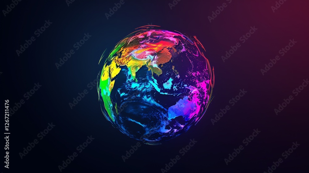 Poster a 3d rendering of a colorful, abstract earth.