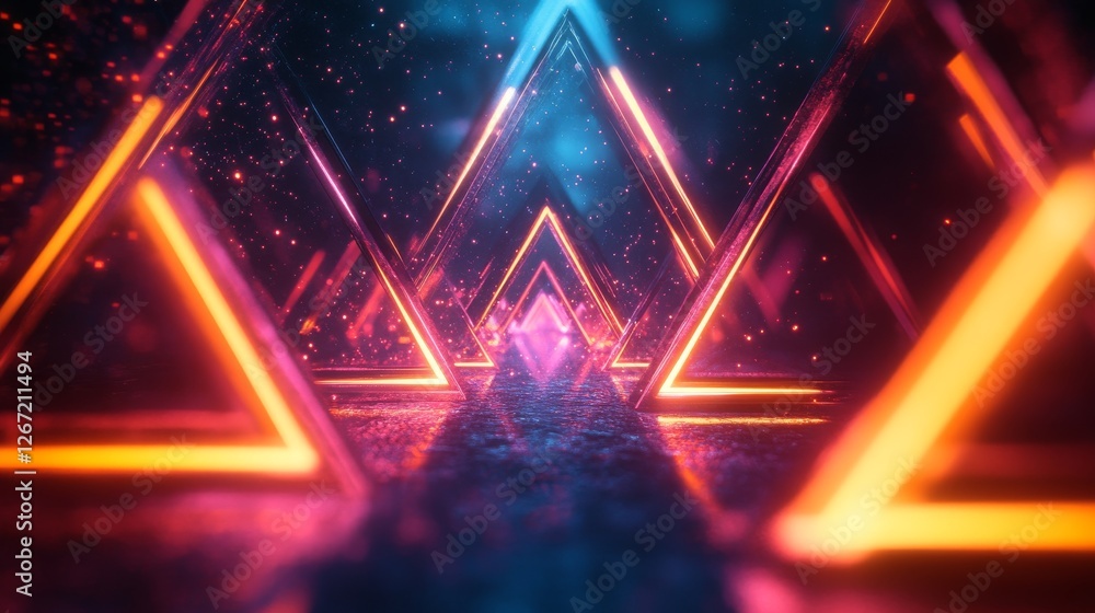 Poster tunnel of illuminated triangles receding into the distant space