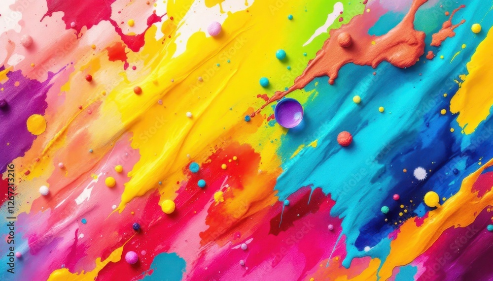 Poster vibrant abstract paint splashes in rainbow colors with dynamic texture