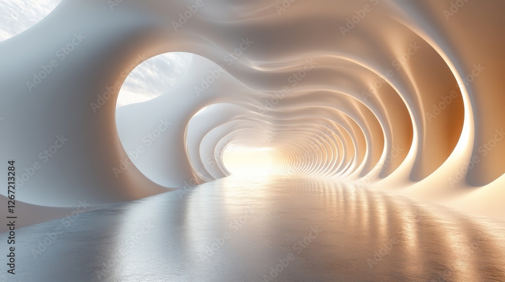 Poster abstract tunnel structure with reflective floor and light at end