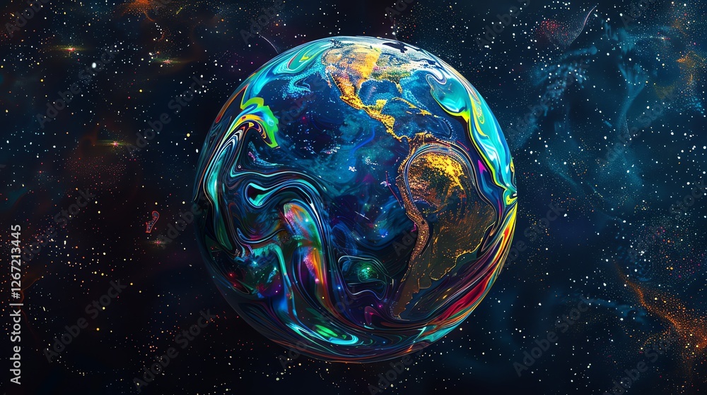Poster a colorful, abstract rendering of the earth in outer space.