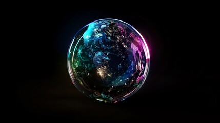 A digital rendering of a globe with city lights at night.