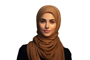 Cute Young Muslim Woman in Brown Hijab Photo on Png Background.Fictional Character Created By Generative AI