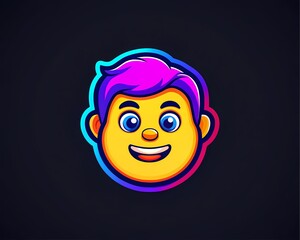 Happy emoji face with neon colors and purple hair / Cara de emoji feliz con colores neón y cabello púrpura