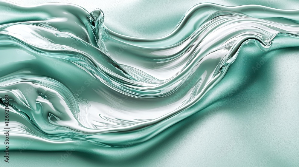 Poster abstract fluid pattern in aqua tones with dynamic wave-like metallic texture