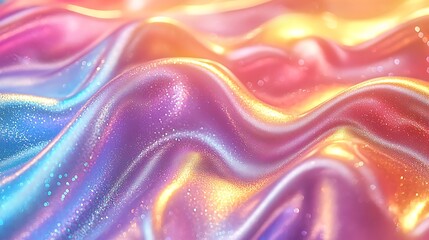Iridescent fabric waves, shimmering texture, colorful background, design element