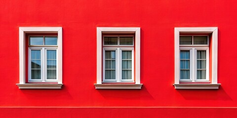 Fototapeta premium Three Windows of a Red Building with Sharp Colors and Depth