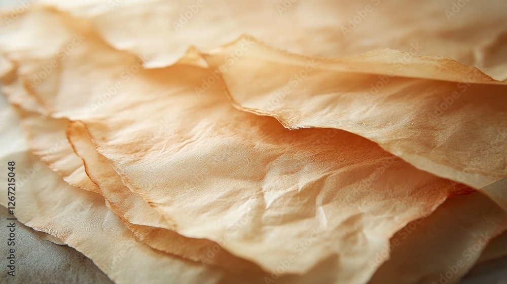 Poster stack of thin translucent paper sheets with rough edges