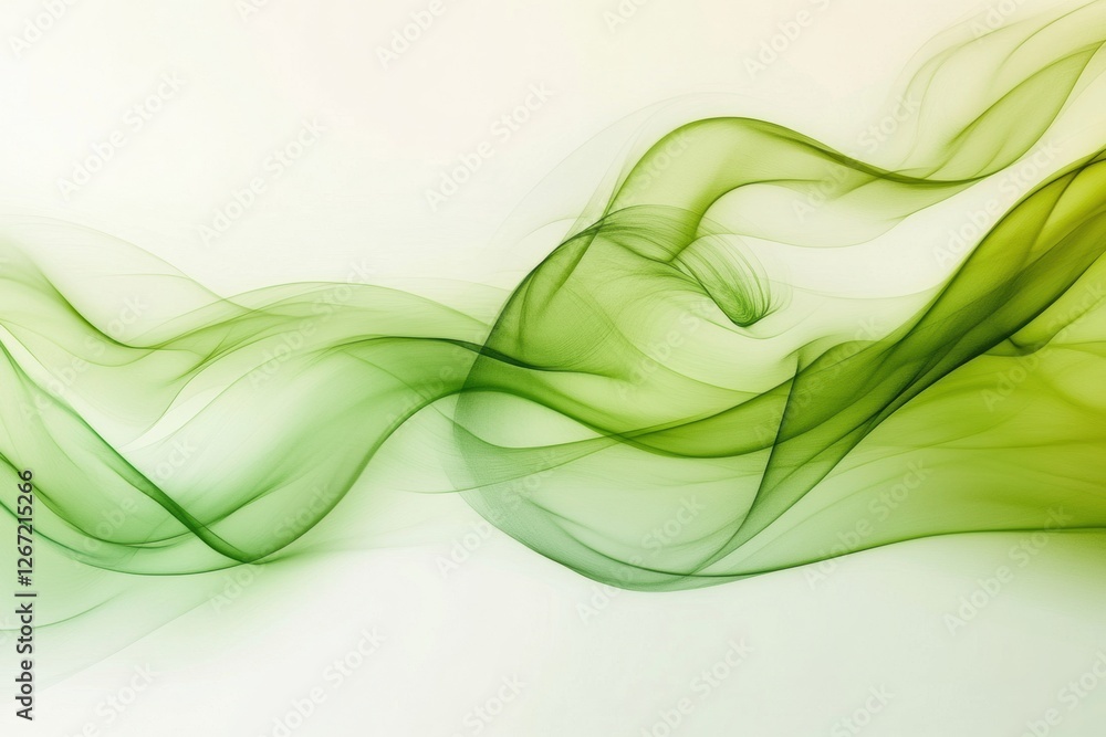 Poster Green abstract waves flowing gently across a light background create a tranquil and serene atmosphere in art design. Generative AI