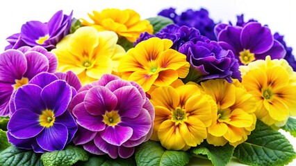 Violet and Yellow Flowers Bloom in Sharp, Bright Hues