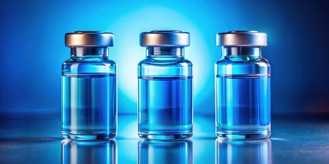 Vivid and Sharp Photo of Three Covid-19 Vaccine Vials on a Blue Background