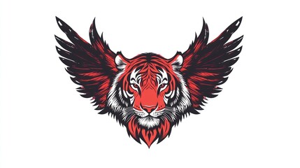 Obraz premium Graphic Tiger with wings on white backdrop, used for nature or sport symbol, animal designs