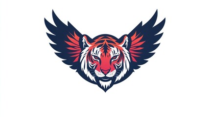 Obraz premium Tiger head logo with abstract wings. Mascot emblem graphic for sports, design, and advertising