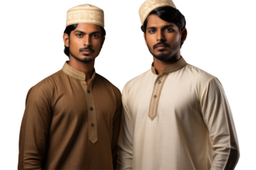 Two Muslim Man Together on the Occasion of Ramadan Mubarak Photo on Png Background.Fictional Character Created By Generative AI